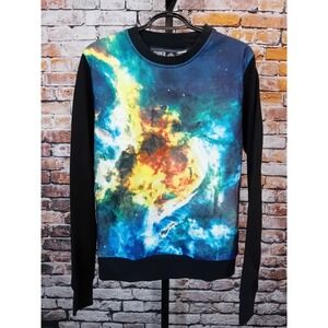 Super Massive Mens Sweatshirt Crew Blue Black Tie Dye Long Sleeve Pullover S